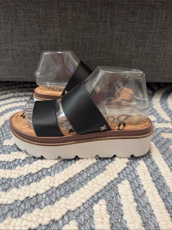 Sam Edelman Shoes - Sam Edelman Raul Platform Slide Sandals Black Leather Lug Sole Cork Footbed